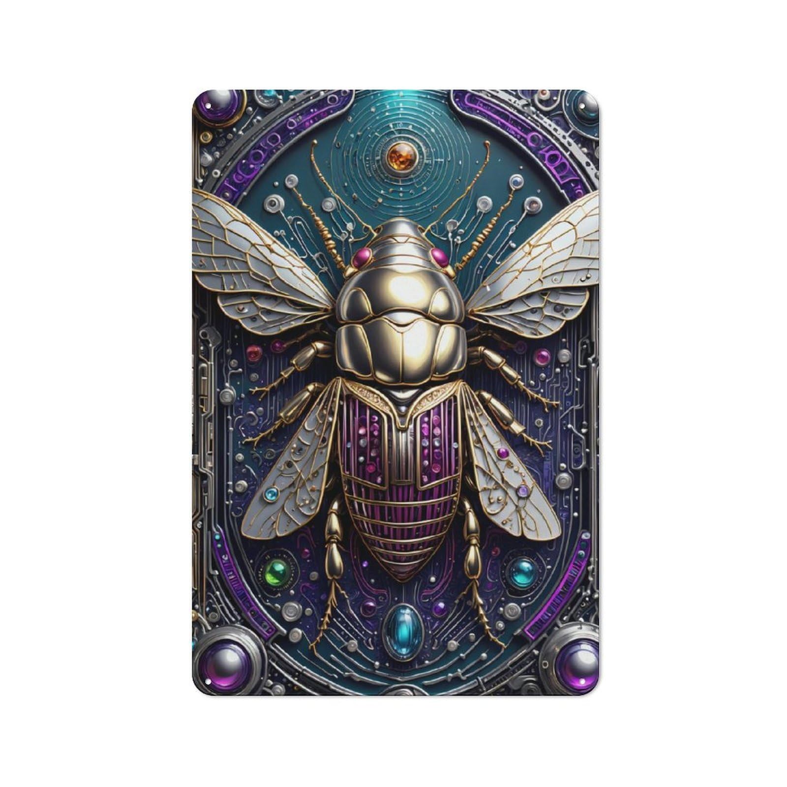 Vintage Metal Sign 30x20cm Featuring Galactic Cicada Chronicles, Home Bar Decor for Cafe, Pub, Workshop Or Home Bar