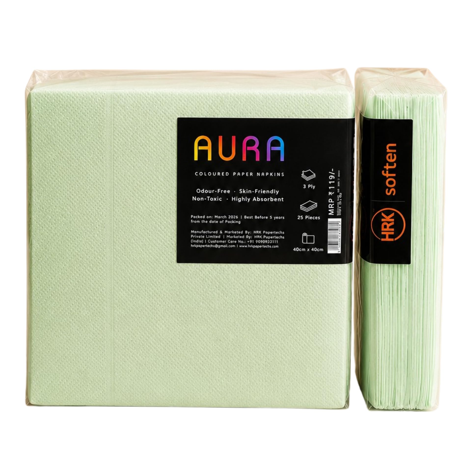 AURA Coloured Paper Napkins - 50 Pulls (25 x 2 Packs) (40 * 40cm) | 3 Ply Ultra Soft & Absorbent Tissue Paper for Theme Party, Birthday, Home, Kitchen & Restaurant Use (Pista Green)-image-42