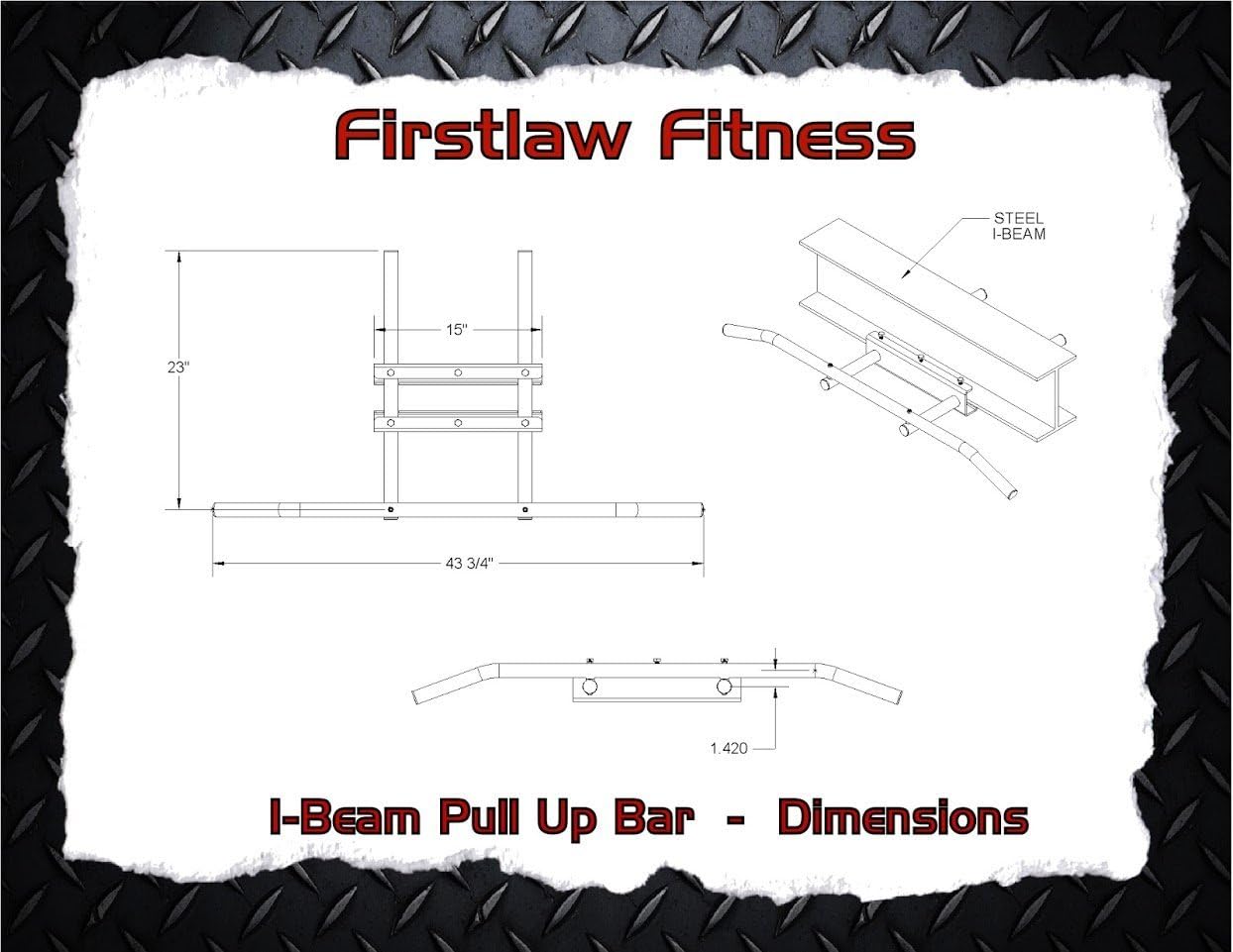 Firstlaw Fitness - 600 LBS Weight Limit - I-Beam Pull Up Bar - Long Bar with Bent Ends - Durable Rubber Grips - Black Label - Made in The USA!