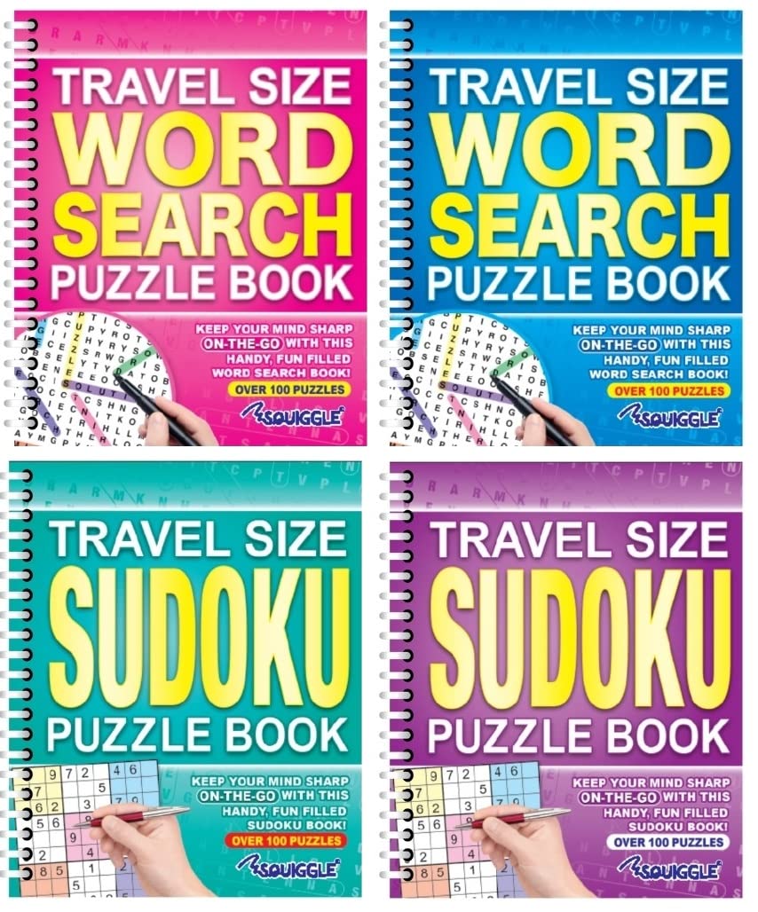 BG Wiro Travel Size A5 Wordsearch Sudoku Crossword Puzzle Books, Set of 4 - Choose Your Set (SET 2)