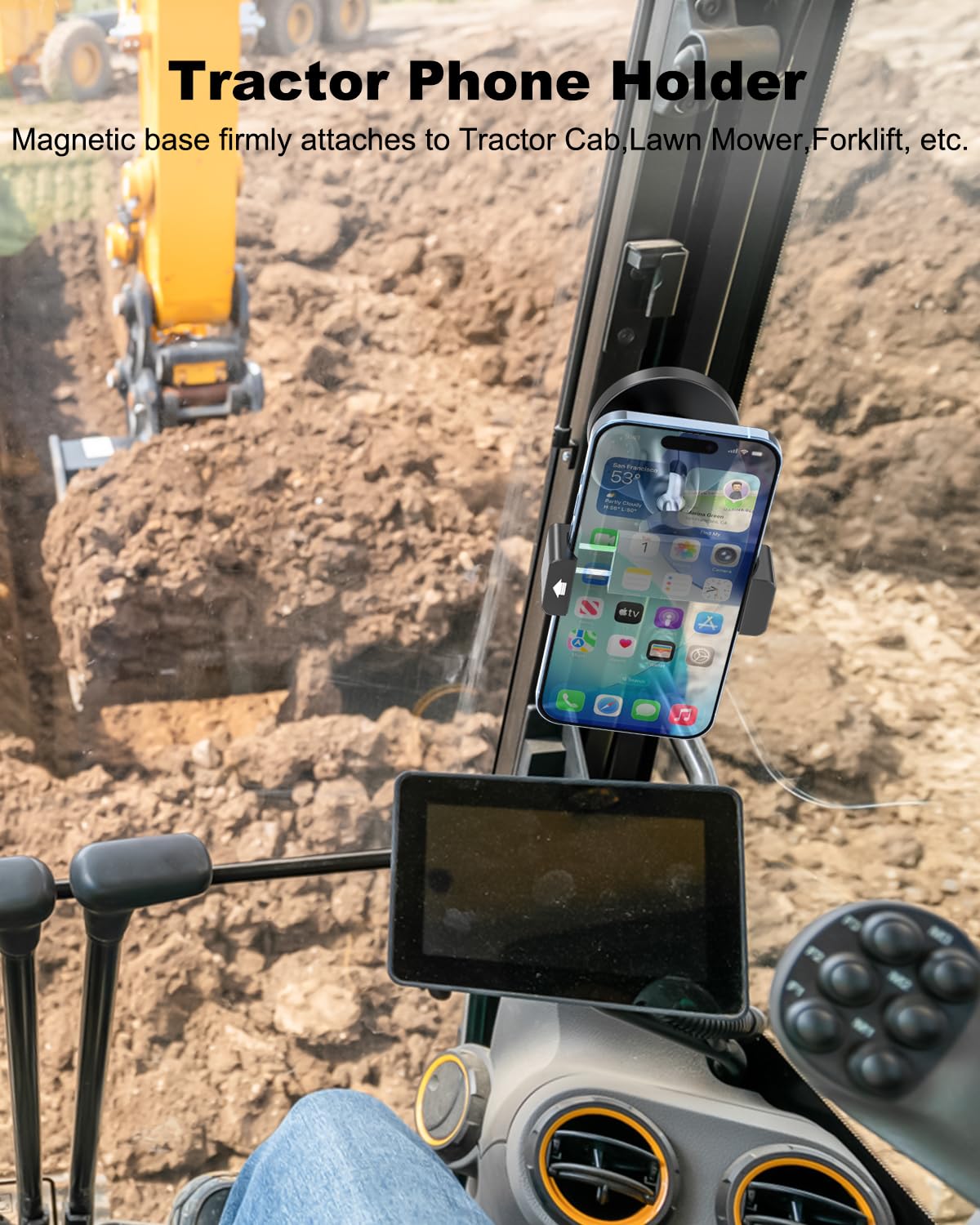 Soporte Móvil Tractor Magnético, 360° Rotación Soporte Telefono Tractor Agrícola, Porta Movil para Superficie Metálica Compatible con iPhone 17 Pro MAX Air/16/15/14/13/12, Más 4-7" Smartphone