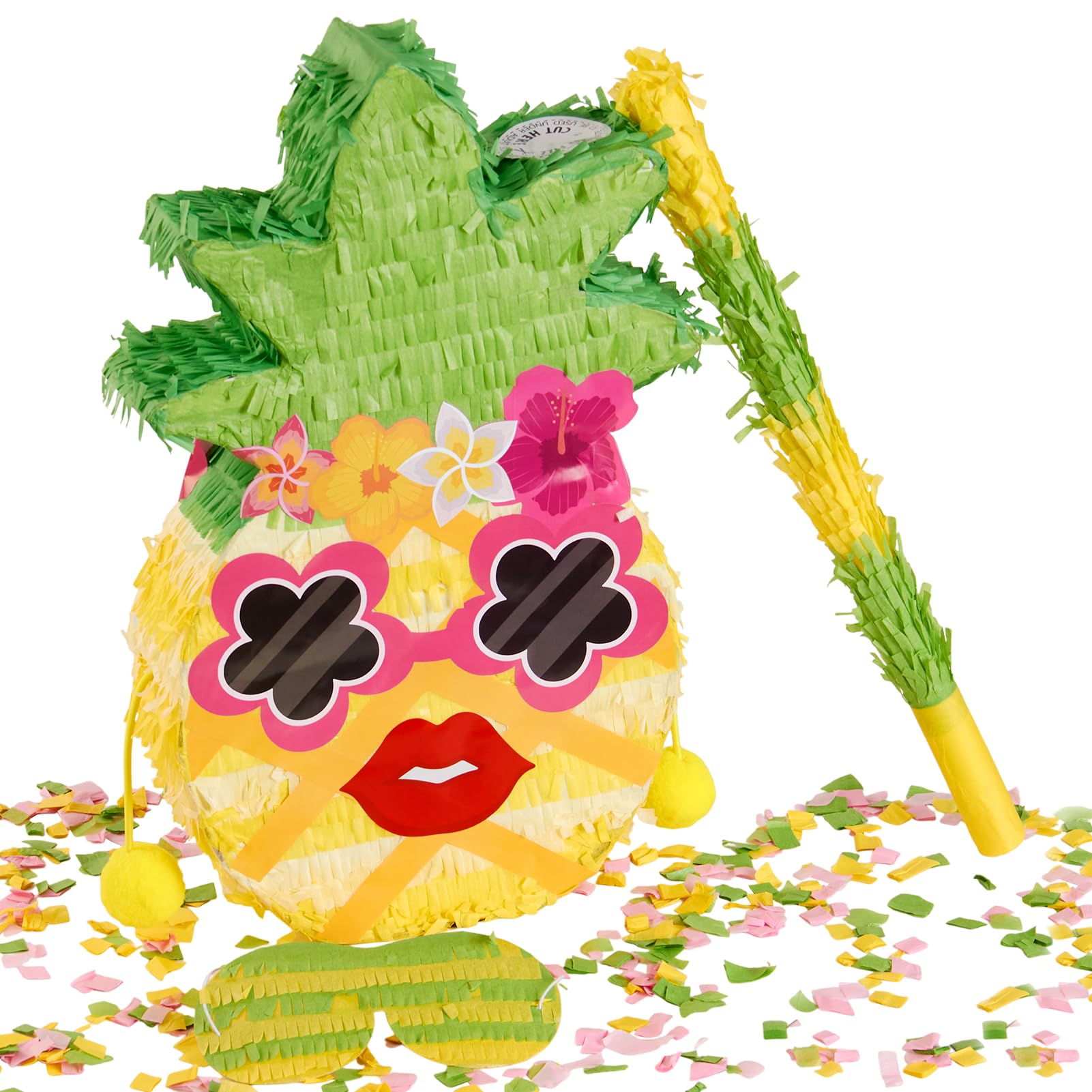 Homarkable Small Pineapple Pinata, with Blindfold and Stick for Hawaiian Tropical Luau Party Supplies, Summer Fruit Themed Birthday Party Decorations for Girls Boys Kids
