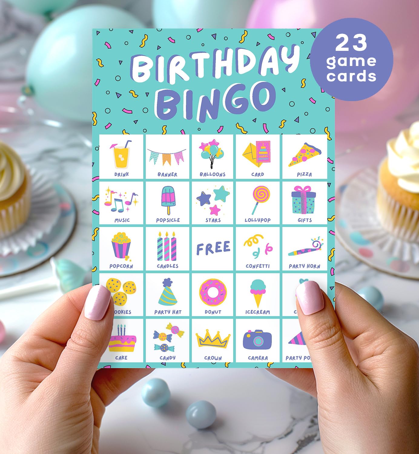 Markt Urodzinowa gra bingo dla dzieci, gry urodzinowe, artykuły do gier imprezowych dla dzieci - 23 graczy - niebieska