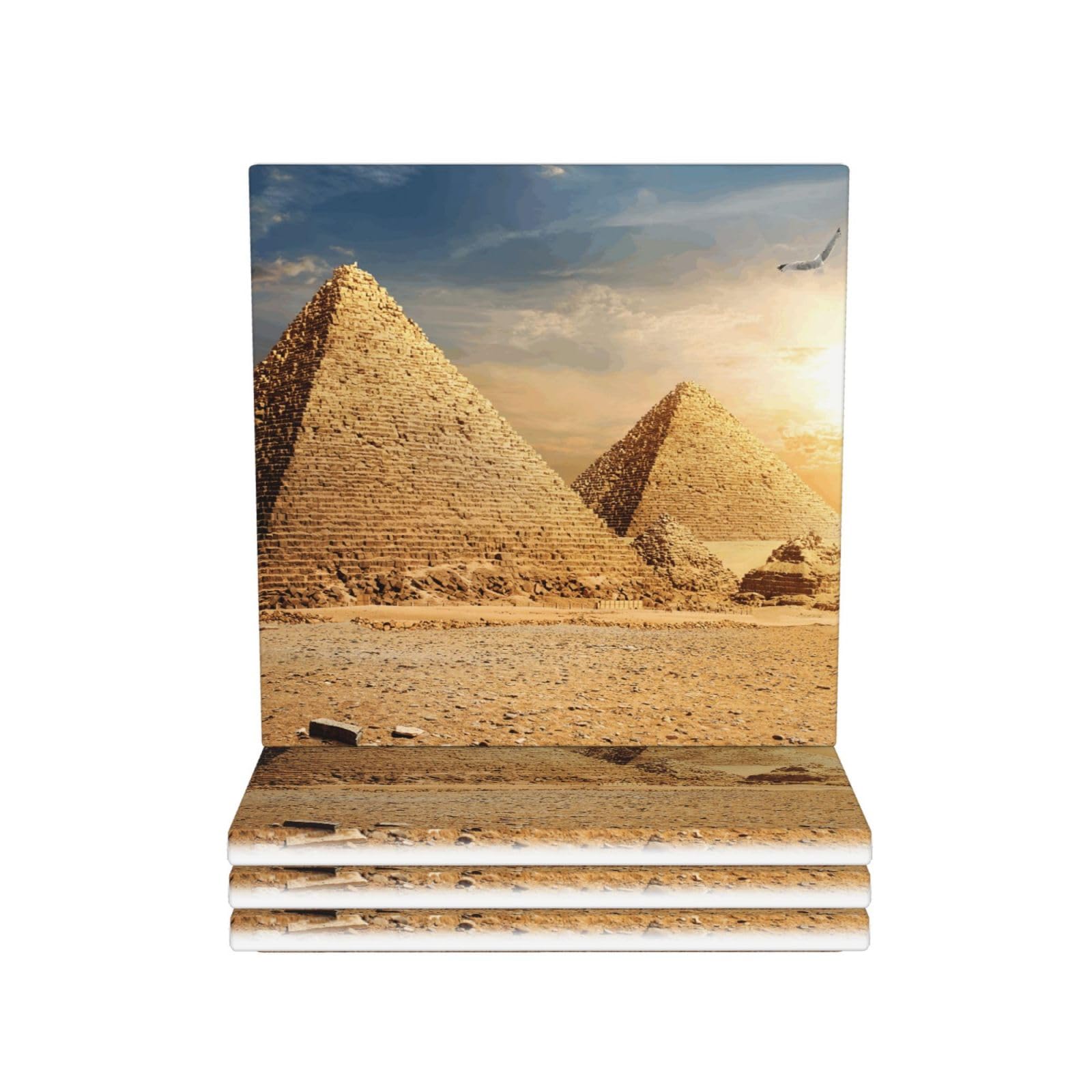 Untersetzer aus Keramik, Motiv Ägyptische Pyramide in Wüste, 4 Stück