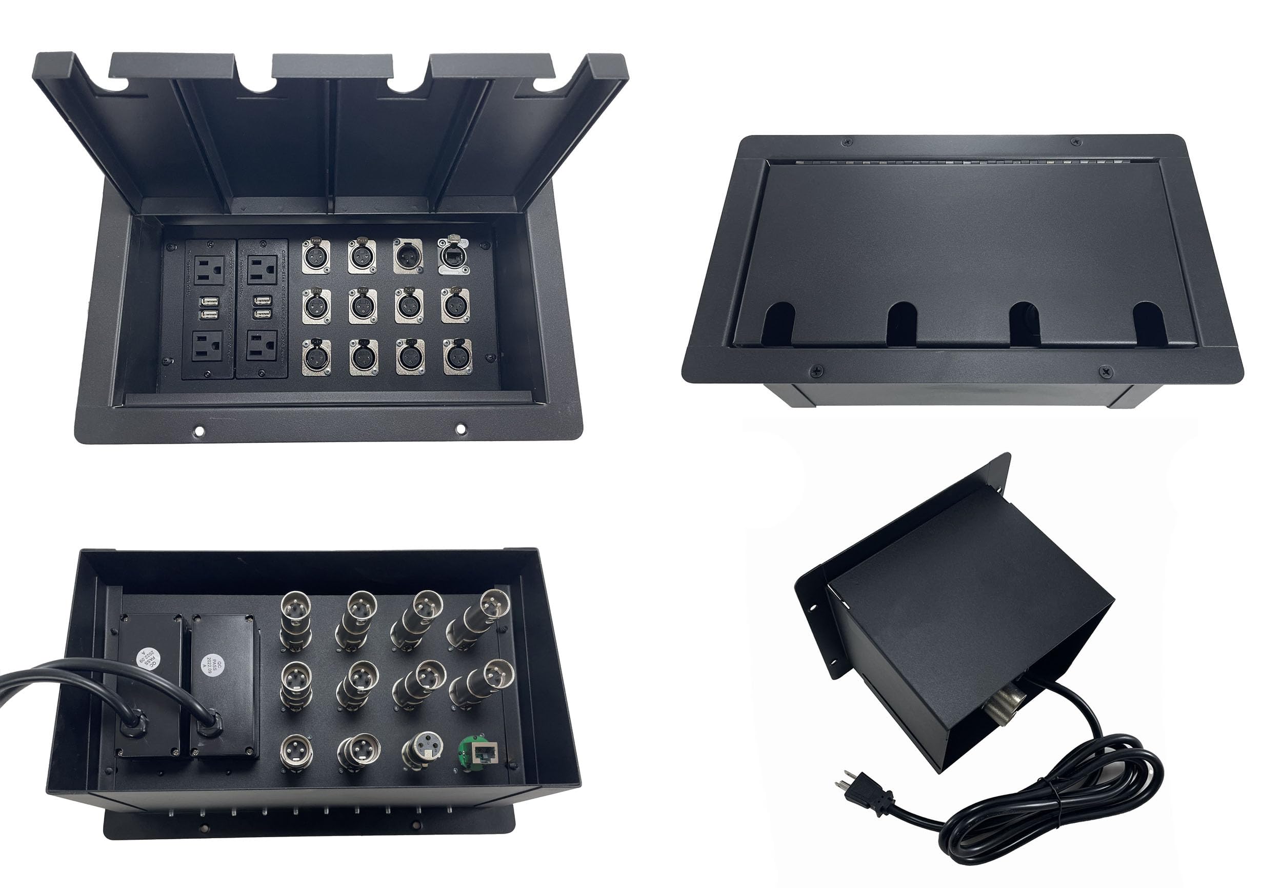 ProSpeakerparts PROCRAFT JUMBO 4 HOLE LID FEED-THRU RECESSED Stage Pocket/Floor Box w/ 2 WIRED AC 10 XLR Female 1 XLR Male 1 RJ45