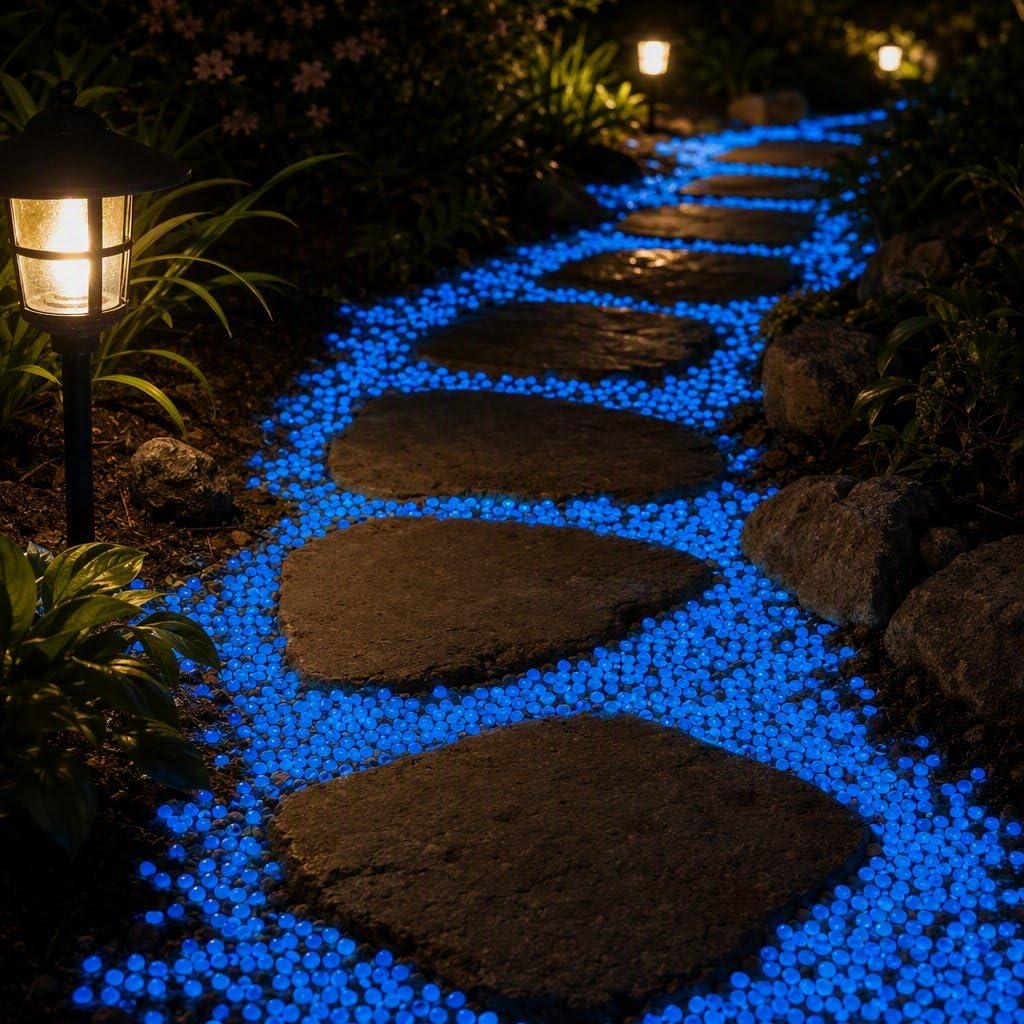 Glow Pebbles for Outdoor Garden, Glow in The Dark Rocks for Walkways, Driveways & Landscaping, Luminous Garden Stones, Outdoor Glowing Decorative Pebbles, Color Variety