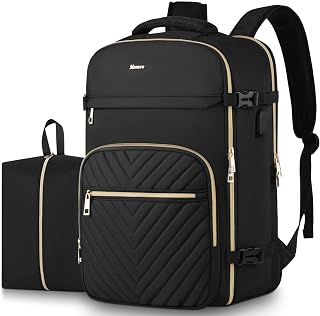 MOMUVO Travel Backpack for Women, Carry On Backpack Flight Approved, Large Anti Theft 17 Inch Laptop Backpack Luggage Backpack with USB Charging Port & Shoe Bag, Black