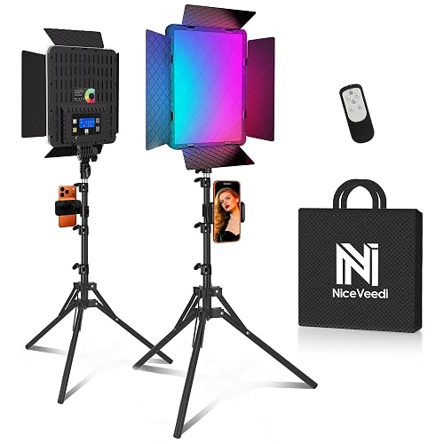 NiceVeedi 2-Pack RGB Photography Lighting with 20 Effects, 40W/360° Full Color/2700-6500K Studio Lights with Remote & Display, Video Light for Video Recording/Photography/Streaming/YouTube/TikTok - 2 Packs