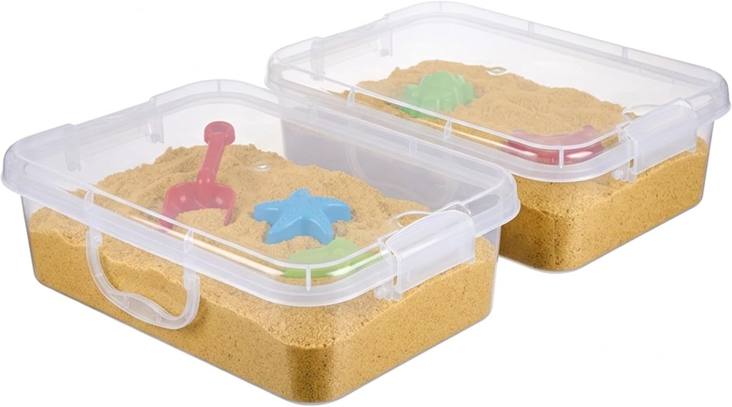 Relaxdays Sandpit with Lid, Set of 2, Plastic, H x W x D: 8 x 38 x 25 cm, Small Sand Box for Children, Indoor, Pink
