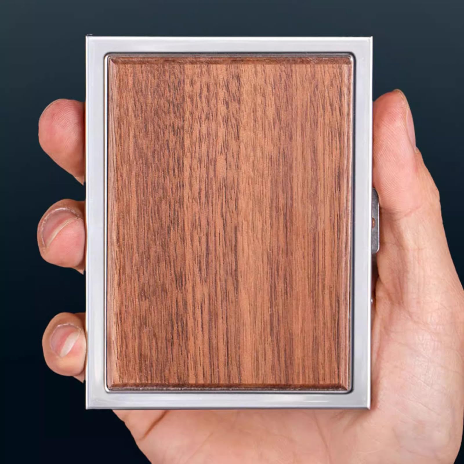Portasigarette Slim Uomo Portasigarette in Legno per 13 Sigarette Scatola per Sigarette in Acciaio Inossidabile Brown,One Size