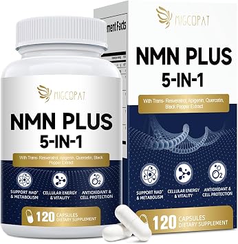 Migcopat NMN Supplement 1000mg NMNH Alternative 5-in-1 NAD Supplement w/Resveratrol, Apigenin, Quercetin & Black Pepper Supports Cellular Energy, Healthy Aging & Longevity 120 Veggie Capsules