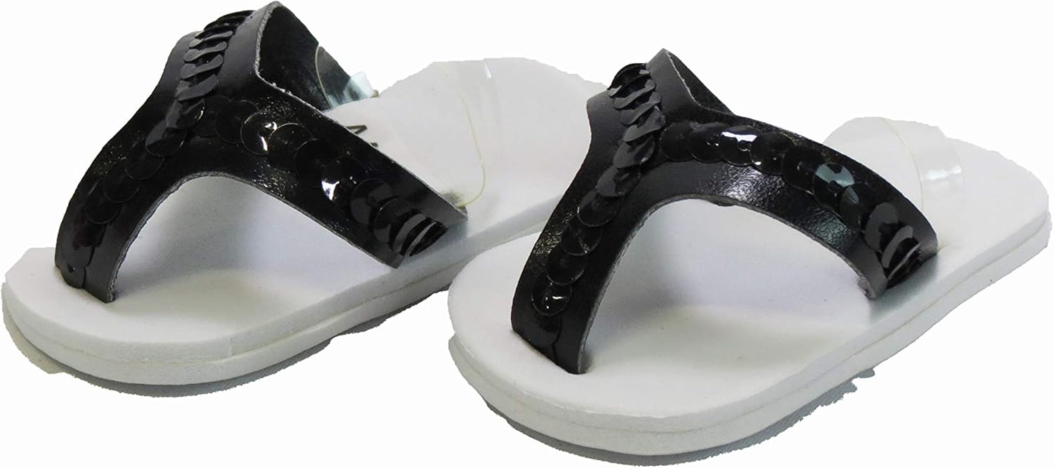 American Fashion World Black Sequin Flip Flops for 18-Inch Dolls | Premium Quality & Trendy Design | Dolls Shoes | Shoe Fashion for Dolls | Perfect Fit for Popular Brands