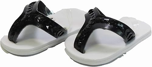 American Fashion World Chanclas de lentejuelas negras para muñecas de 18 pulgadas  Calidad premium y diseño moderno  Zapatos de muñeca  Moda de