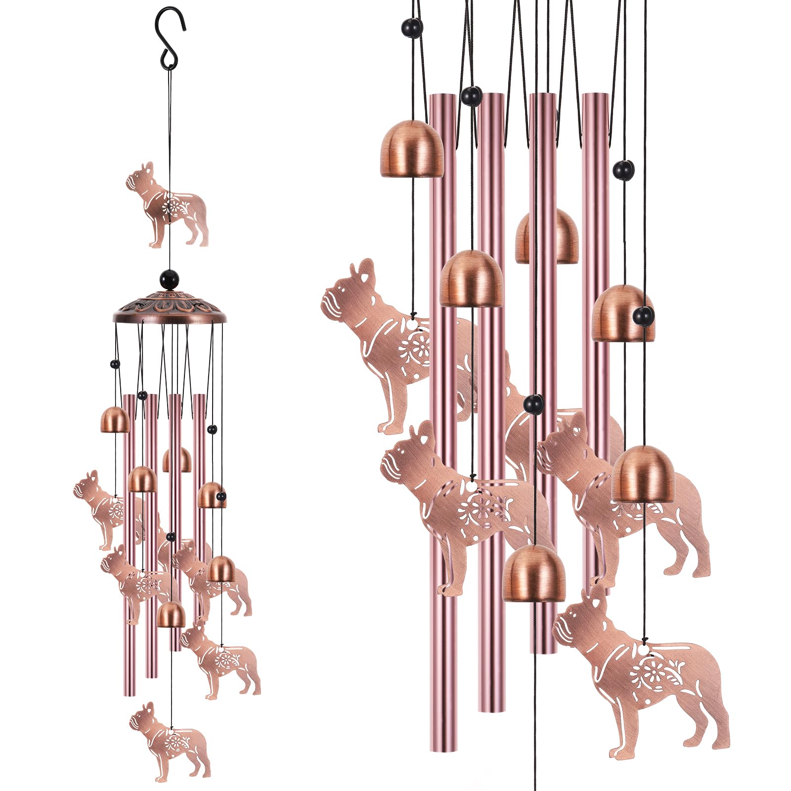 Zocipro Outdoor Bulldog Wind Chime Metal, 34 Inch Garden Decoration for Balcony and Patio, Decorative Dog Wind Chime Gift for Men and Women, Dog Lovers, Christmas and Birthday Present