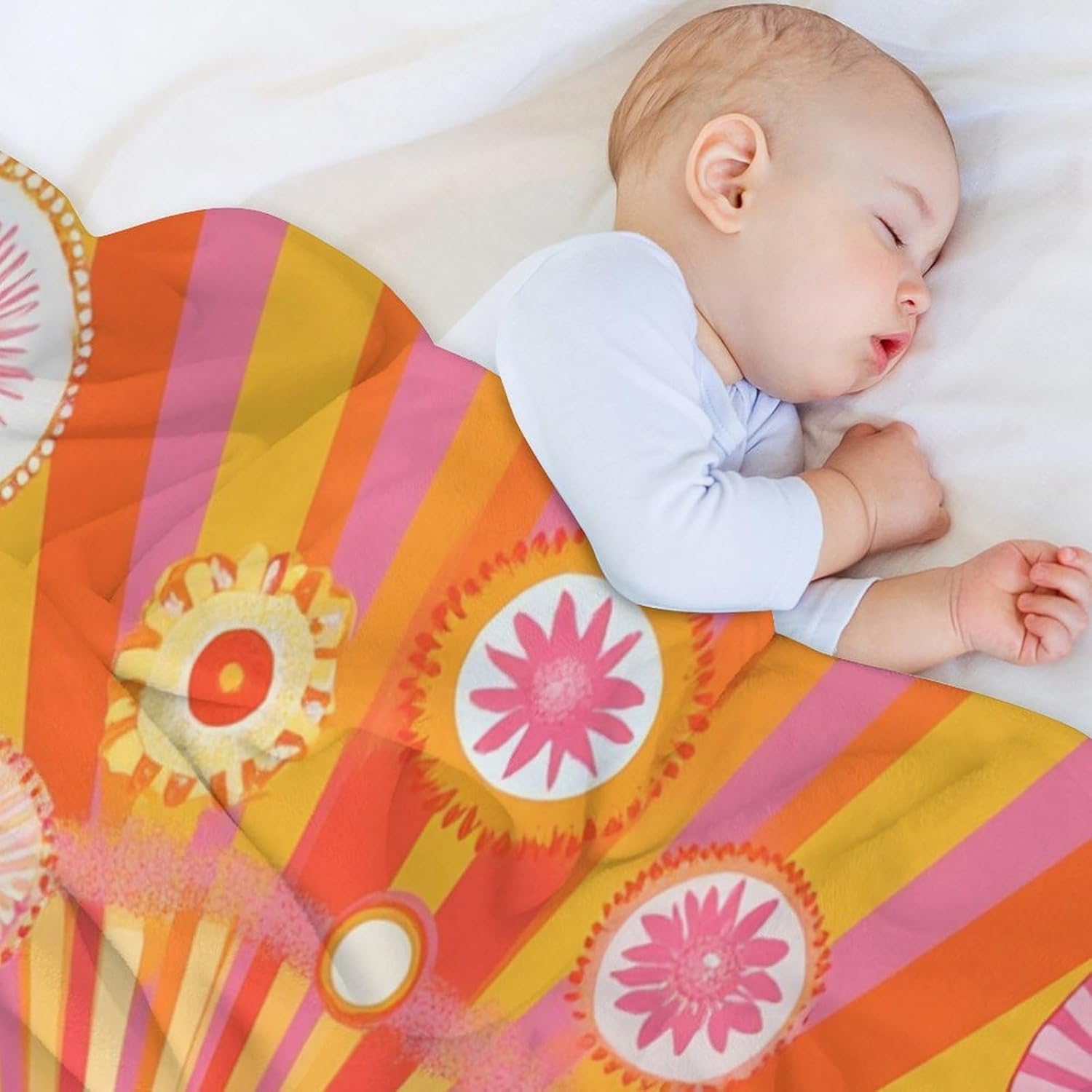 Retro 70s Floral Flannel Blanket,Cartoon Watercolor Hippie Style Flower Mid Century Pattern Soft Warm Lightweight Throw Blanket Bedding Sofa Decor,