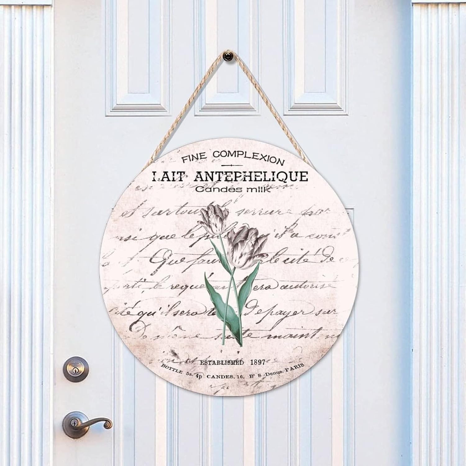French Vintage Flower Wood Door Sign, Vintage Front Door Sign, 16x16in Flower Wall Door Hanging Sign for Front Door Entryway Porch Bar Pub Farewell Party Housewarming Gifts