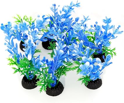 Aquarium Fish Tank Decorations 6PCS Small Blue Tree Artificial Plastic Fish Tank Plants Ornaments Safe for Betta Fish