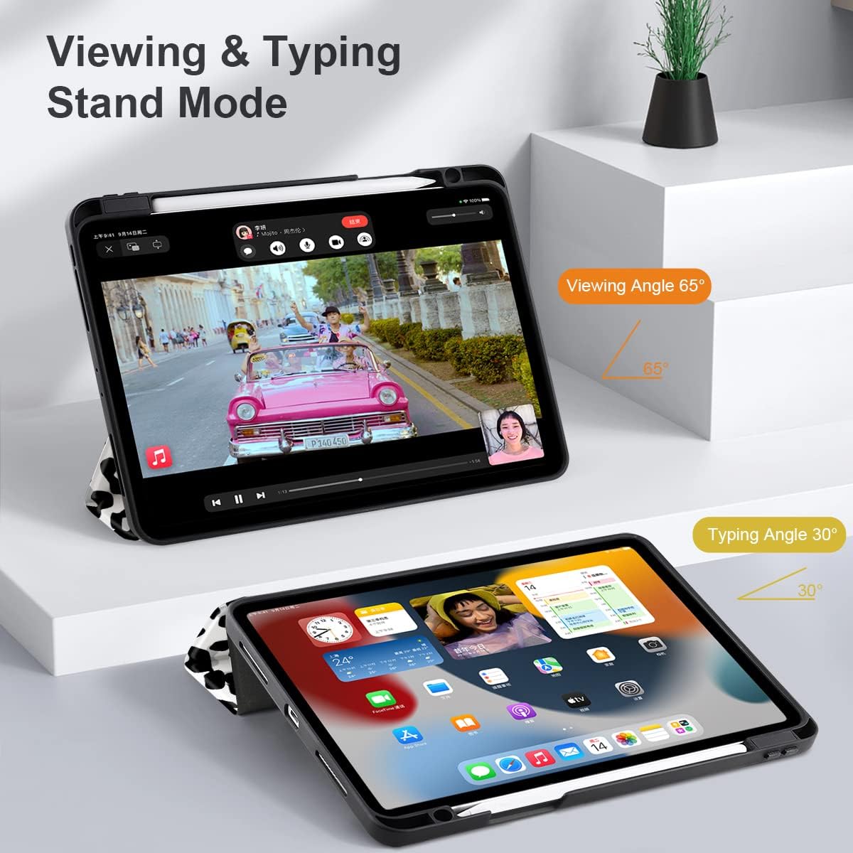 DONGKE Case for 2021/2022 iPad Pro 12.9 inch 5th / 6th Gen - Slim Protective Case - Apple Pencil Charging - Trifold Stand & Sleep/Wake Cover, Also Fits to iPad Pro 12.9 3rd / 4th Gen, Leopard & Tiger