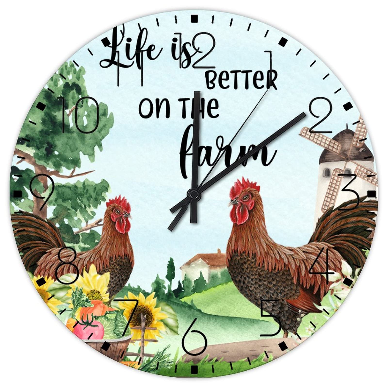Horloge murale en bois grand format sans tic-tac pour décoration maison et bureau