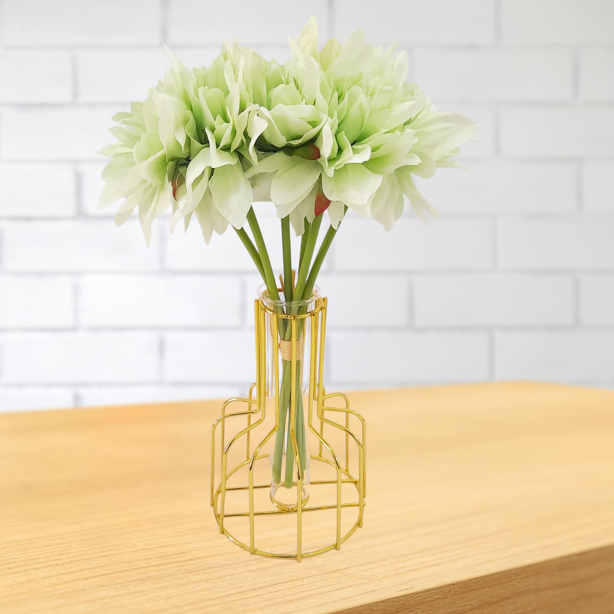 CURATED CART Faux Silk Artificial Flowers For Decoration, Big Flowers For Home, Office, Living Room, Bedroom Decoration, Wedding, Festival, Party Events - Green (Set Of 6 Bunch Without Vase)