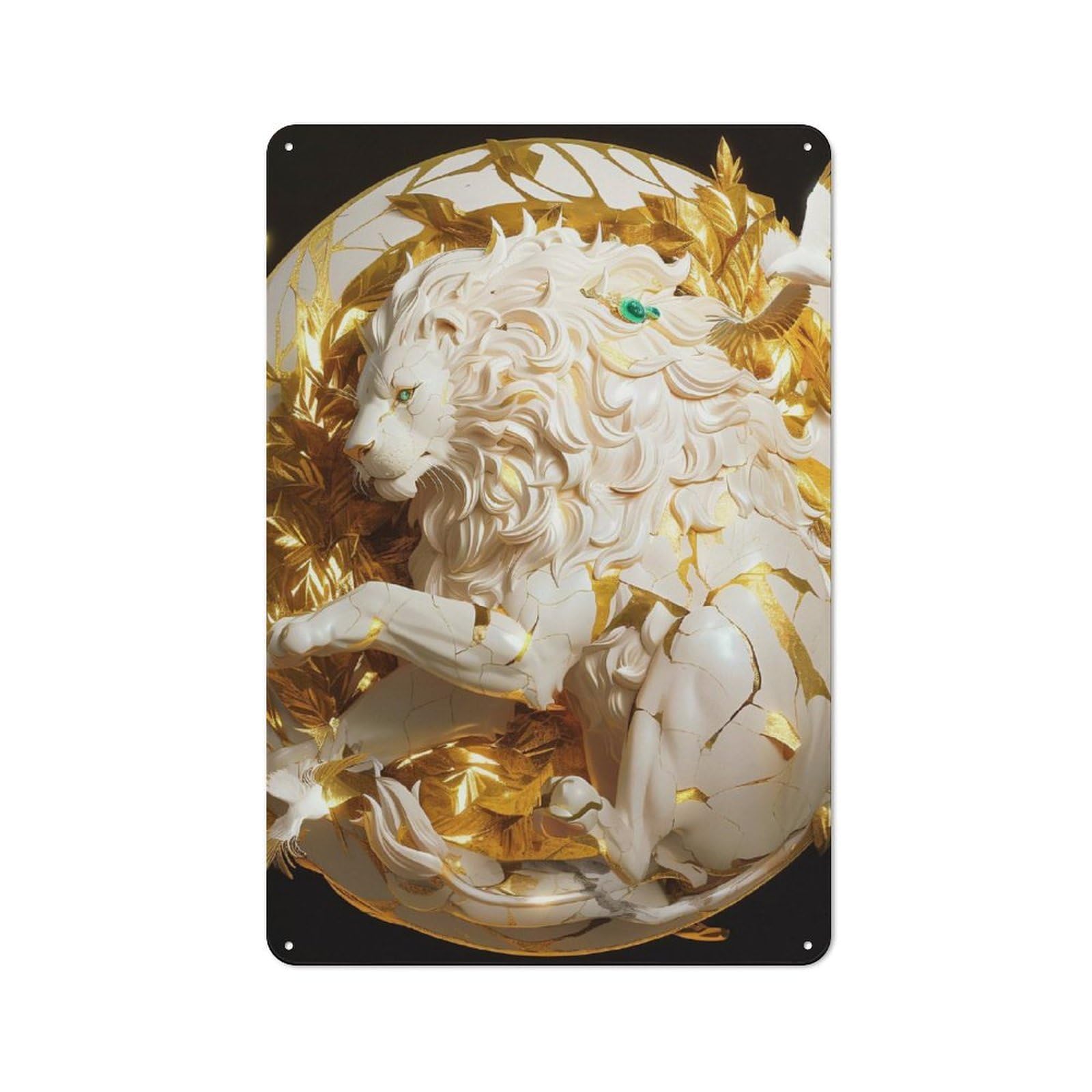 Junmoney Style-2 Golden Lion Sculpture Rustic Metal Plaque 30X20cm For Living Room Or Hallway, For Garage, Workshop And Man Cave Decoration