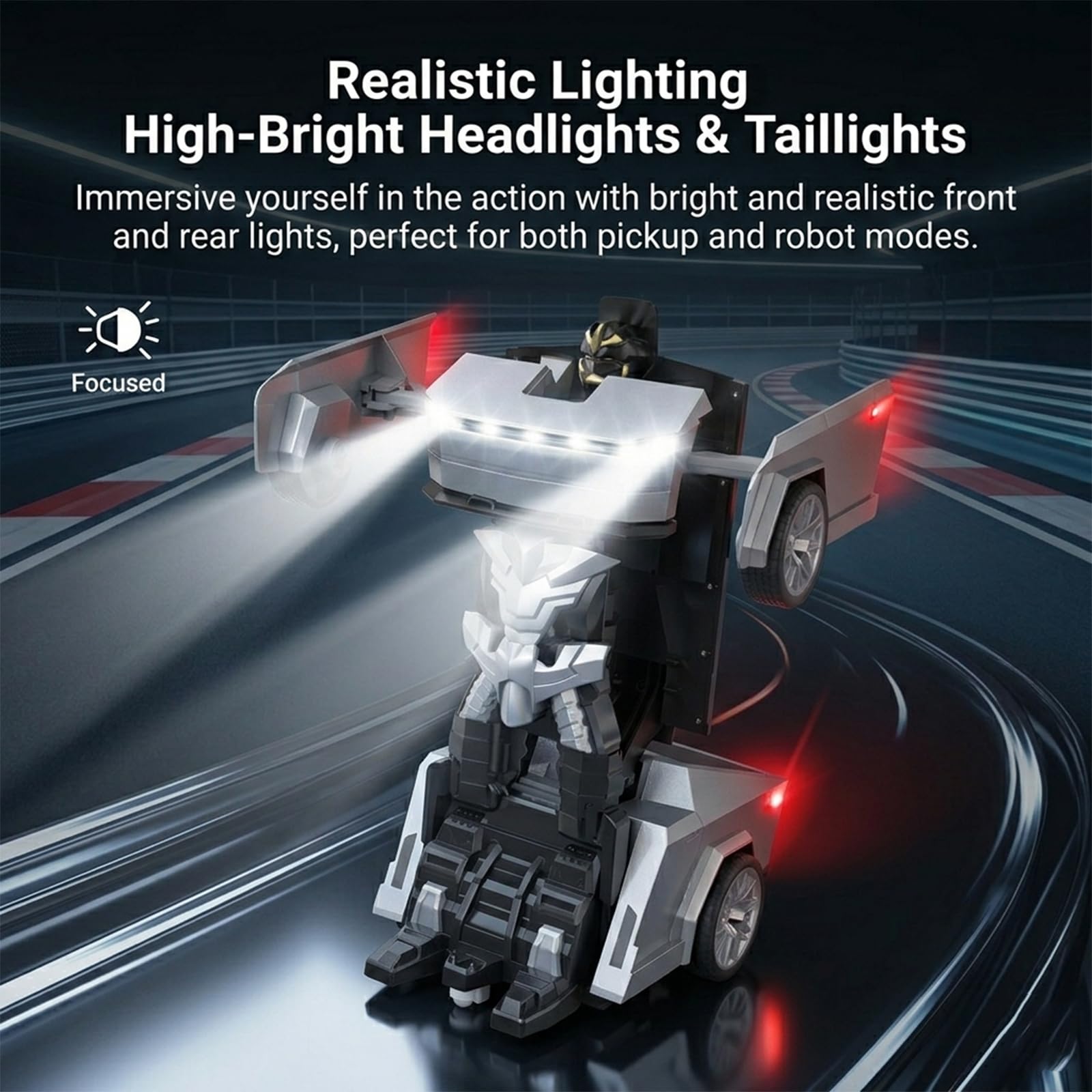 Coche Teledirigido 2-en-1 Transformable Robot – Deformación Automática, Rotación 360° Deriva, Tecnología 2.4G Hz Multijugador, Efectos Luminosos, Recargable