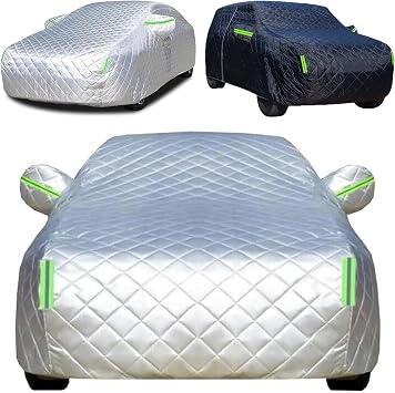 Hail Protector Car Cover, Anti-Hail Car Cover 5-Layer Heavy Duty Outdoor Thickened Sun Rain Snow Dust Protection with Reflective Strips & Zipper Door Fits Hatchback Silver,Length 157"171"