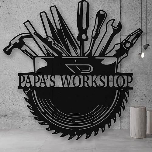 Miniatura 30 de Letrero de Metal Personalizado para Papá de Taller - Placa Personalizada con Nombre de Garaje - Decoración de Cueva de Hombre Mecánico - Arte de