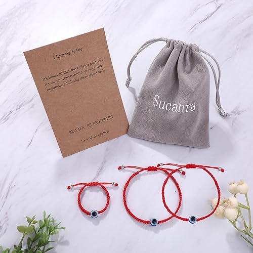Miniatura 5 de Pulsera contra el mal de ojo ajustable de cuerda roja de la suerte, pulsera de protección de la cábala para mamá y yo, juego de pulseras a juego