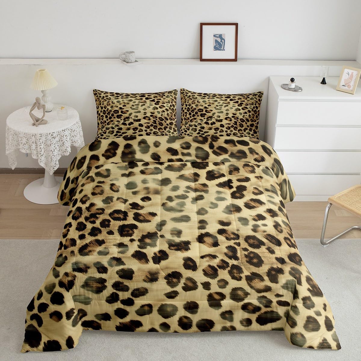 jejeloiu Boys Girls Leopard Comforter Set Toddler Size, Cheetah Bedding Set Kids Animal Print Duvet Insert Teens Bedroom Decor Microfiber Bed Set