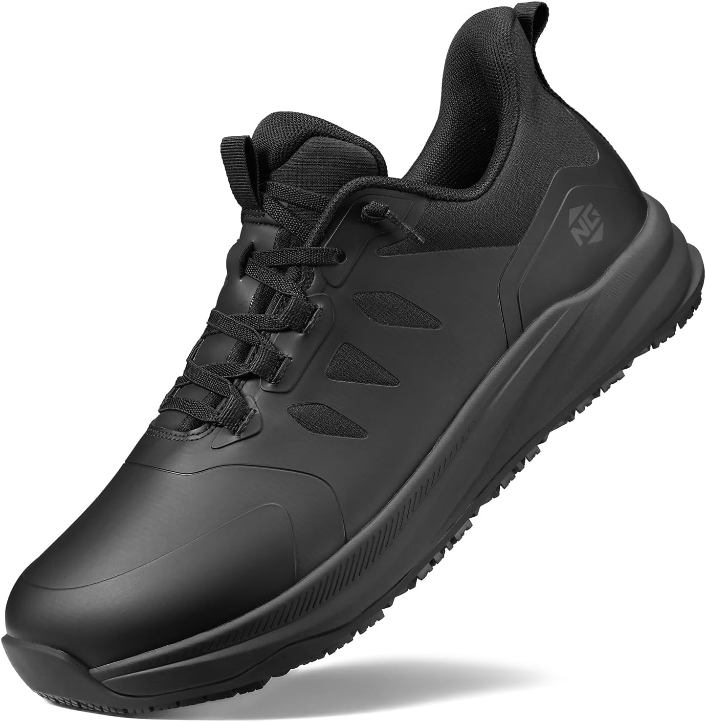 NINGO Non Slip Work Shoes for Men, Waterproof and Oil Slip Resistant Shoes, Comfortable Slip On Design, Lightweight and Breathable, Black Wide Toe Box Food Service Sneakers for Kitchen, Restaurant