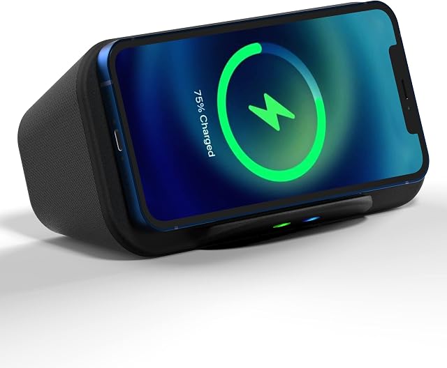 i-Box Portable Bluetooth Speaker Dock with 10W Fast Wireless Charging, Enhanced 6W Stereo Speakers, Large 5,000mAh Battery for up to 18 Hours Playback, Docking Station Speaker for iPhone and Android