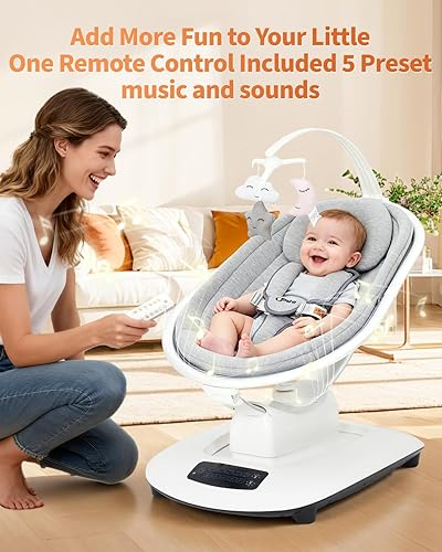 Miniatura 6 de Columpios de bebé para bebés a niños pequeños, columpio eléctrico para bebés con 5 movimientos relajantes y ajustes de velocidad, control remoto,