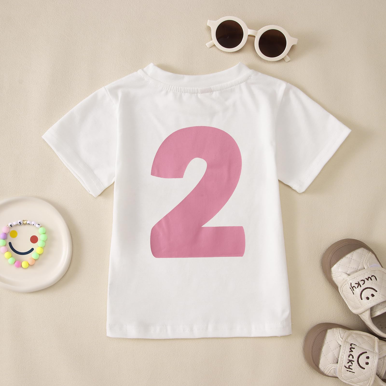 T-shirt 2ème anniversaire pour fille « I'm Two Cute » Imprimante Chemise Deuxième Anniversaire Chemises Fête d'anniversaire Vêtements Été Manches Courtes Haut Doux Col Rond T-shirt 2 Ans Enfants Outfi