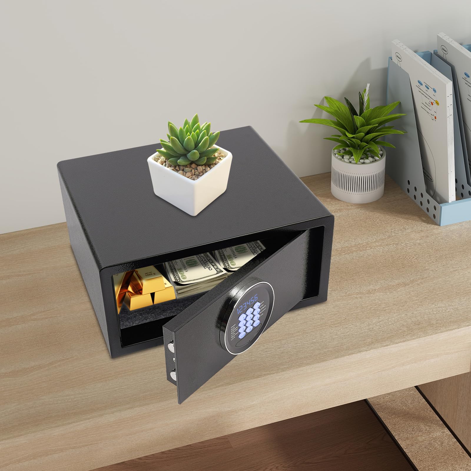 Caja fuerte 30L electrónica caja fuerte acero 2 pestillos montaje en pared casa oficina | Stahlgehäuse 30L Kapazität,Digitalcode+Schlüssel,2Riegel,Wand/Boden Montage,USBNotstrom,DokumenteSchmuckGeld