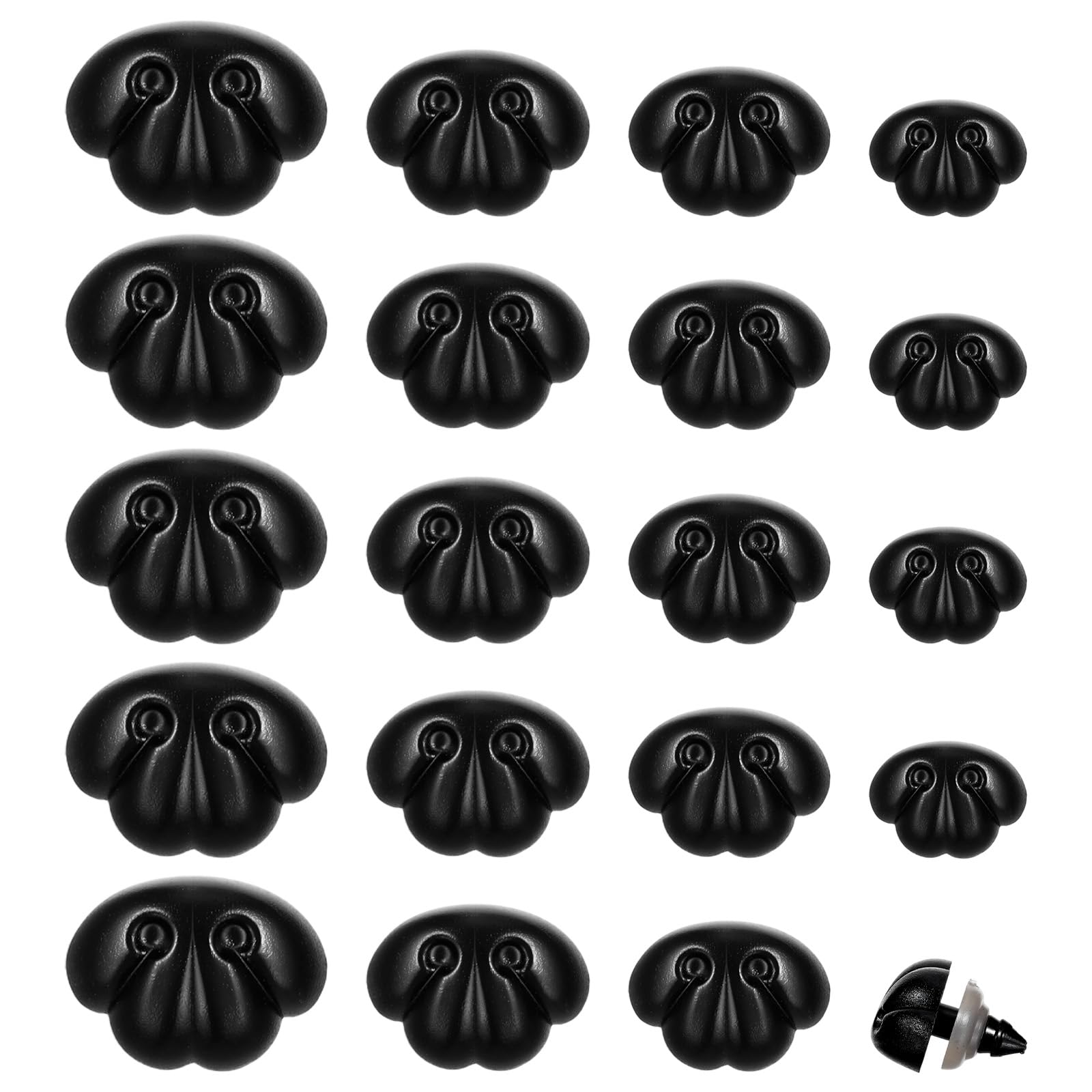 Grevosea 140 Pcs Safety Noses for Crochet Animals, 4 Sizes Black Safety Noses with Washers Plastic Fake Nose for Plush Bear Dog Stuffed Animals Doll Making Accessories