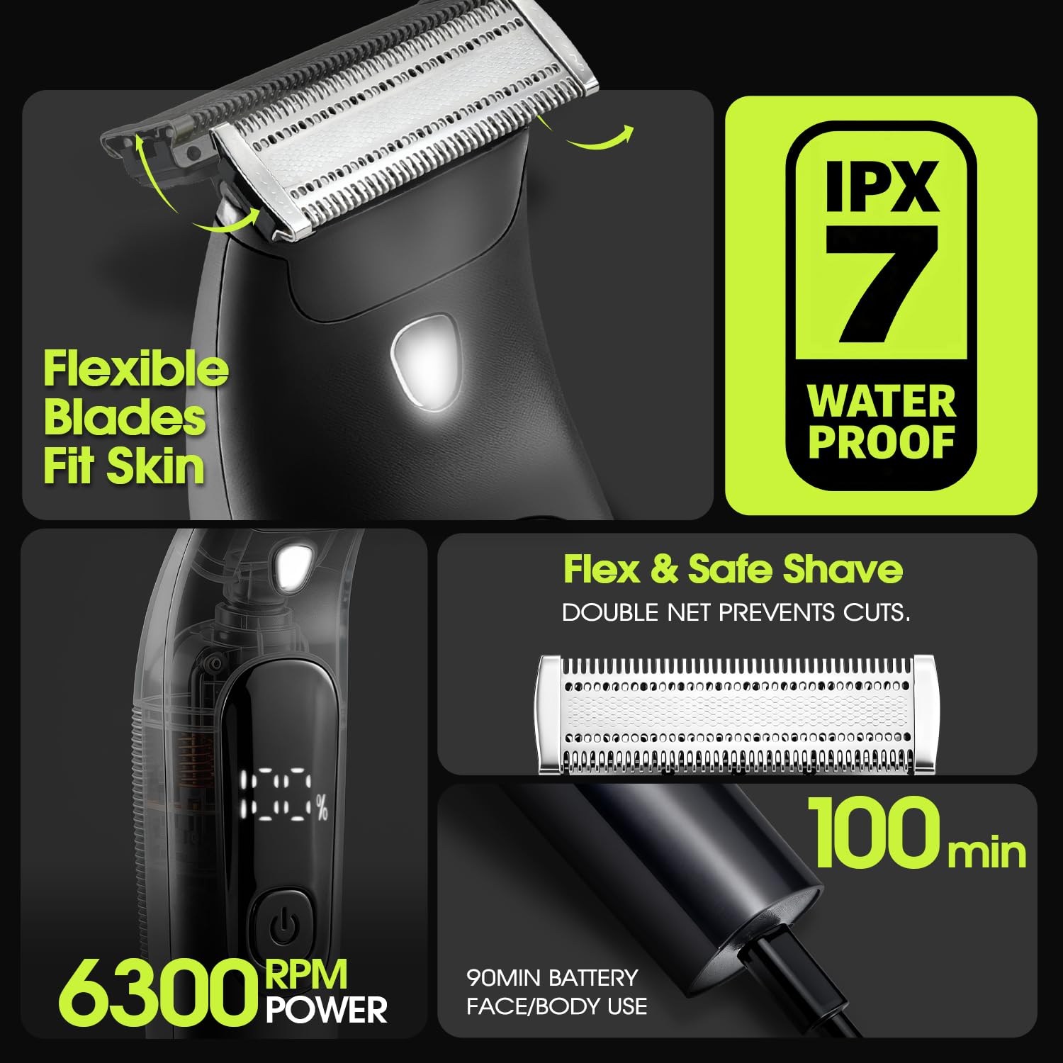 DSP Regolabarba per uomo, per viso e barba, impermeabile, con display a LED, ricarica di tipo C, per viso, gambe, braccia e aree intime