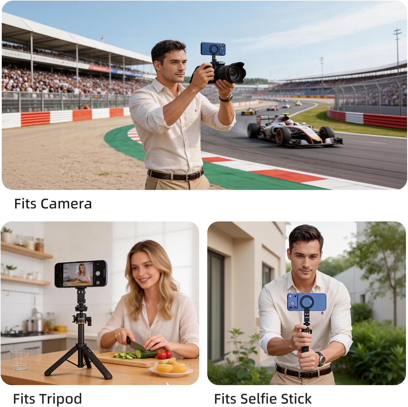 Magnetic Phone Tripod Mount Adapter with 1/4" Thread, Cold Shoe Phone Holder for Camera. Compatible with MagSafe for iPhone, 360° Rotatable, Foldable, Portable Design for Photography Video Vlog