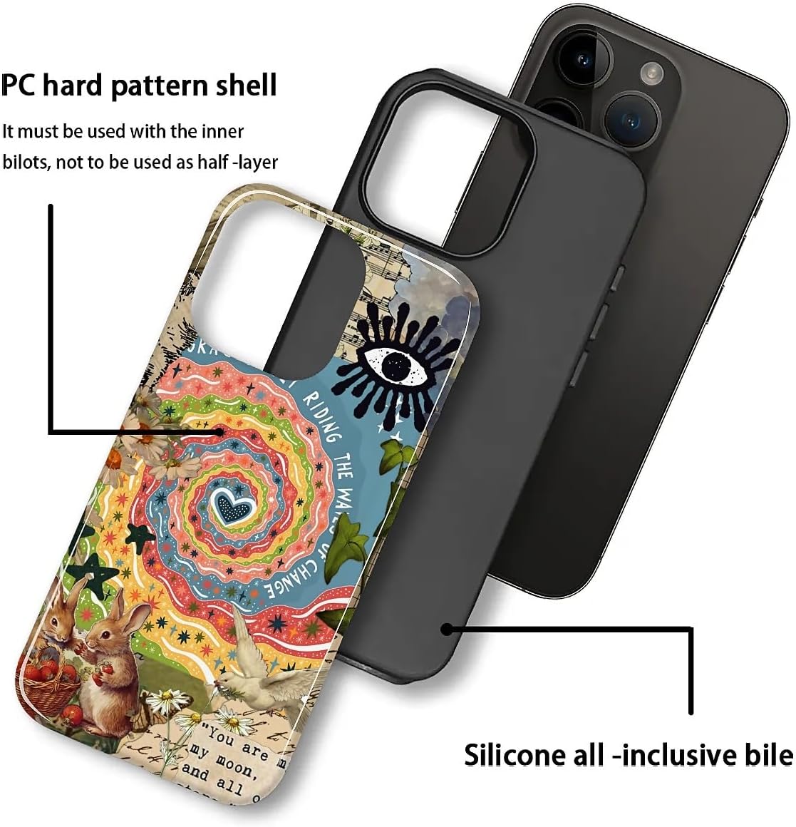 DAIZAG for iPhone 12 12 Pro Case,Retro Love Vortex Rabbit Collage Full-Body Design - Hybrid Dual Protection Soft TPU + Hard PC, Shockproof Stylish Protective Case for iPhone 12 12 Pro for Men Women image 2