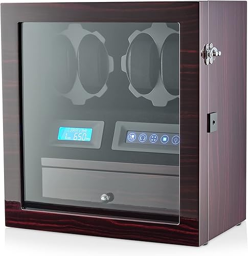 4 Watch Winder with 5 Watch Storage Space, LCD Display, Touch Control and Interior Light