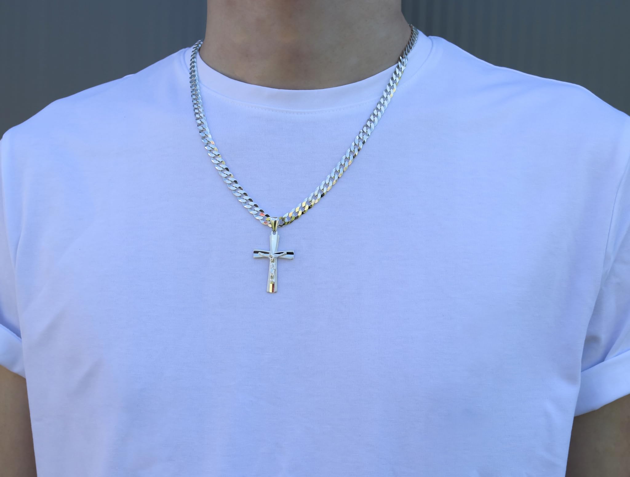 AMAR ZELYA ketten für herren silber 925 Kreuz Kette panzerkette massive 6,5 mm breite, geschenke für männer königskette- men schmuck, italienische Qualität