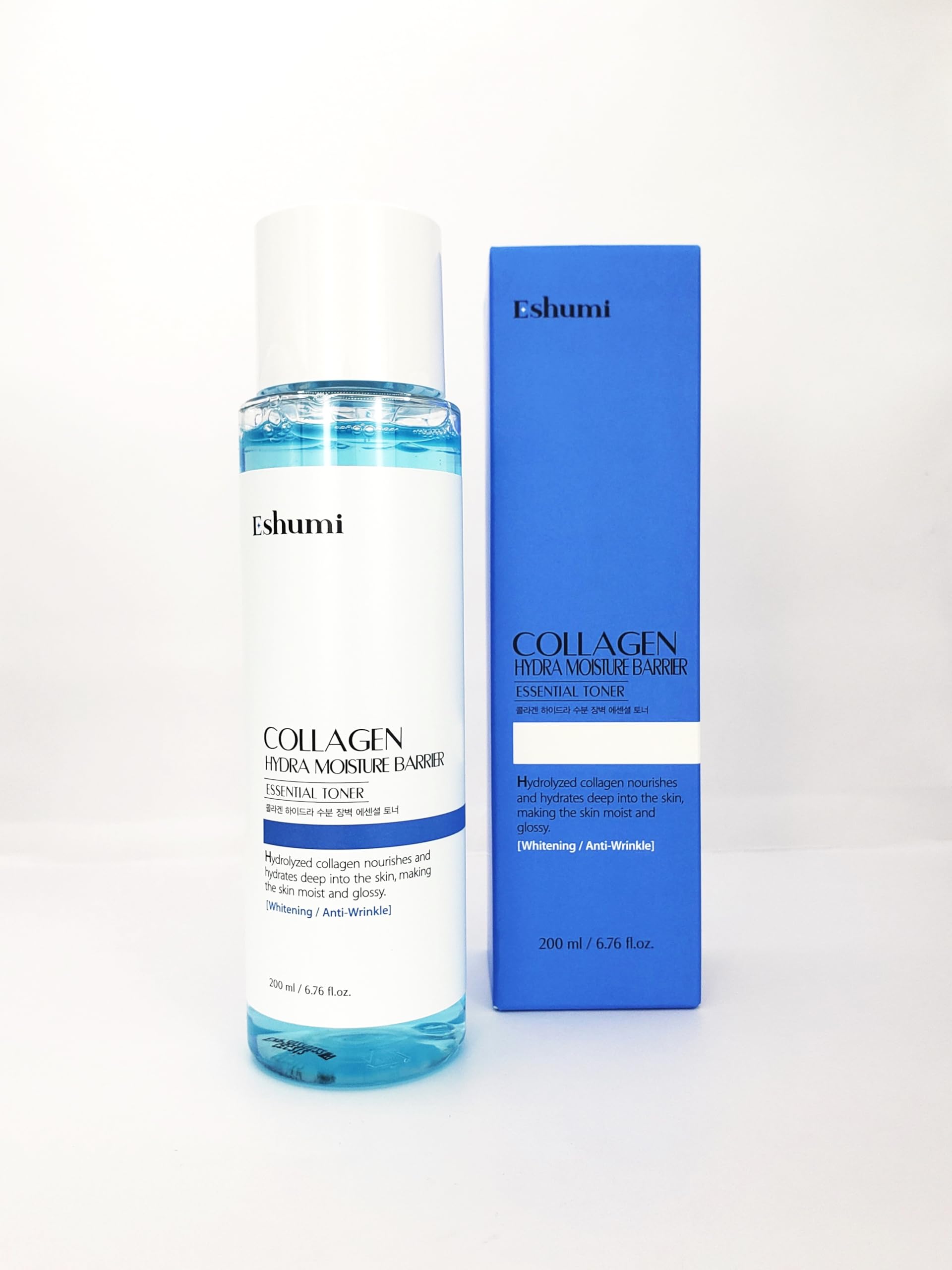 eshumi KOREAN PRODUCT Collagen hydra moisture barrier essential toner Hydrolyzed collagen nourishes and hydrates deep into the skin making the skin moist and glossy 200ML