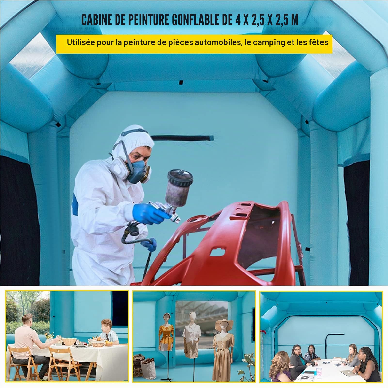 VEVOR Cabine de peinture gonflable 4 x 2,5 x 2,5 m - Tente en tissu Oxford 210D PVC - Cabine de peinture de voiture avec ventilateur de gonflage/ventilation - Idéal pour la peinture et la réparation