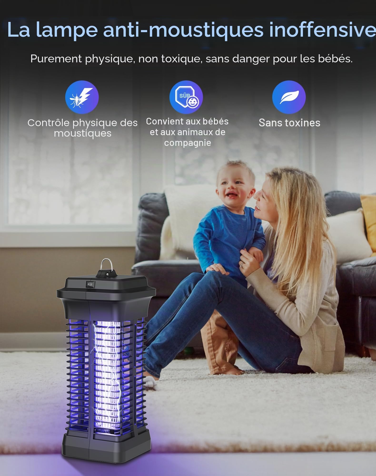 Lampe Anti Moustique, 6W Portée Efficace De 30m², Destructeur Électrique D'insectes avec Interrupteur Et Câble De 1,2m, Tue Efficacement Les Insectes Volants pour L'intérieur