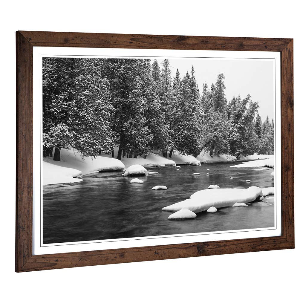 Big Box Art Framed Print of Landscape Frozen Forest and Lake Design | Wall Art Picture | Home Decor for Kitchen, Living Room, Bedroom, Hallway, Walnut, A2 / 24.5x18 Inch / 62x45cm