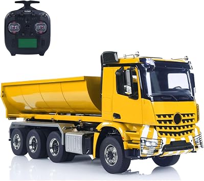 8X8 1/14 Hydraulic RC Full Dump Truck Metal Remote Control Roll On Off Tipper 3363 Car Model Sounds Lights ST8 Radio Hobby Grade Model for Ages 14+Yellow