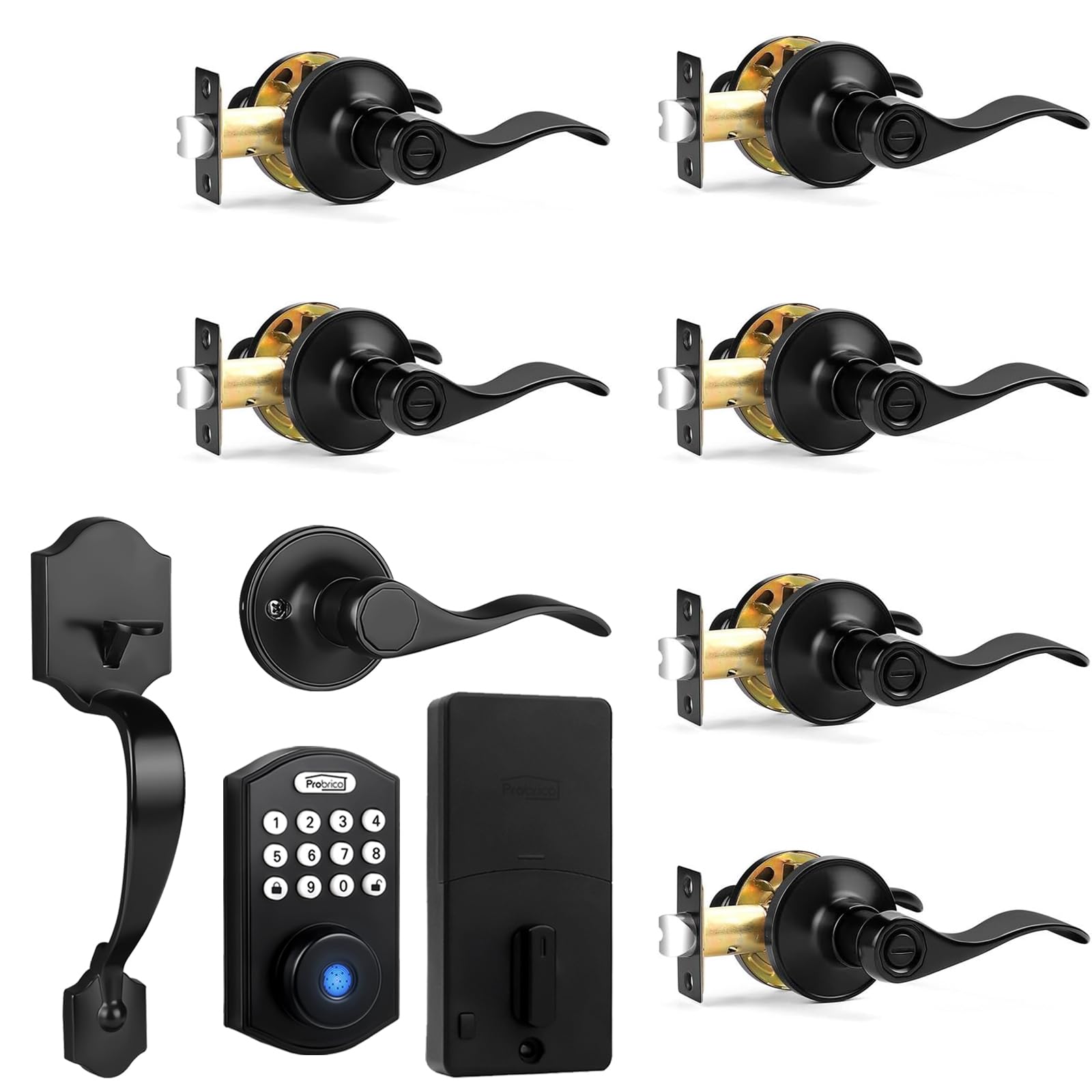 Probrico 6Pack Wave Privacy Lever and Smart Door Handle Set