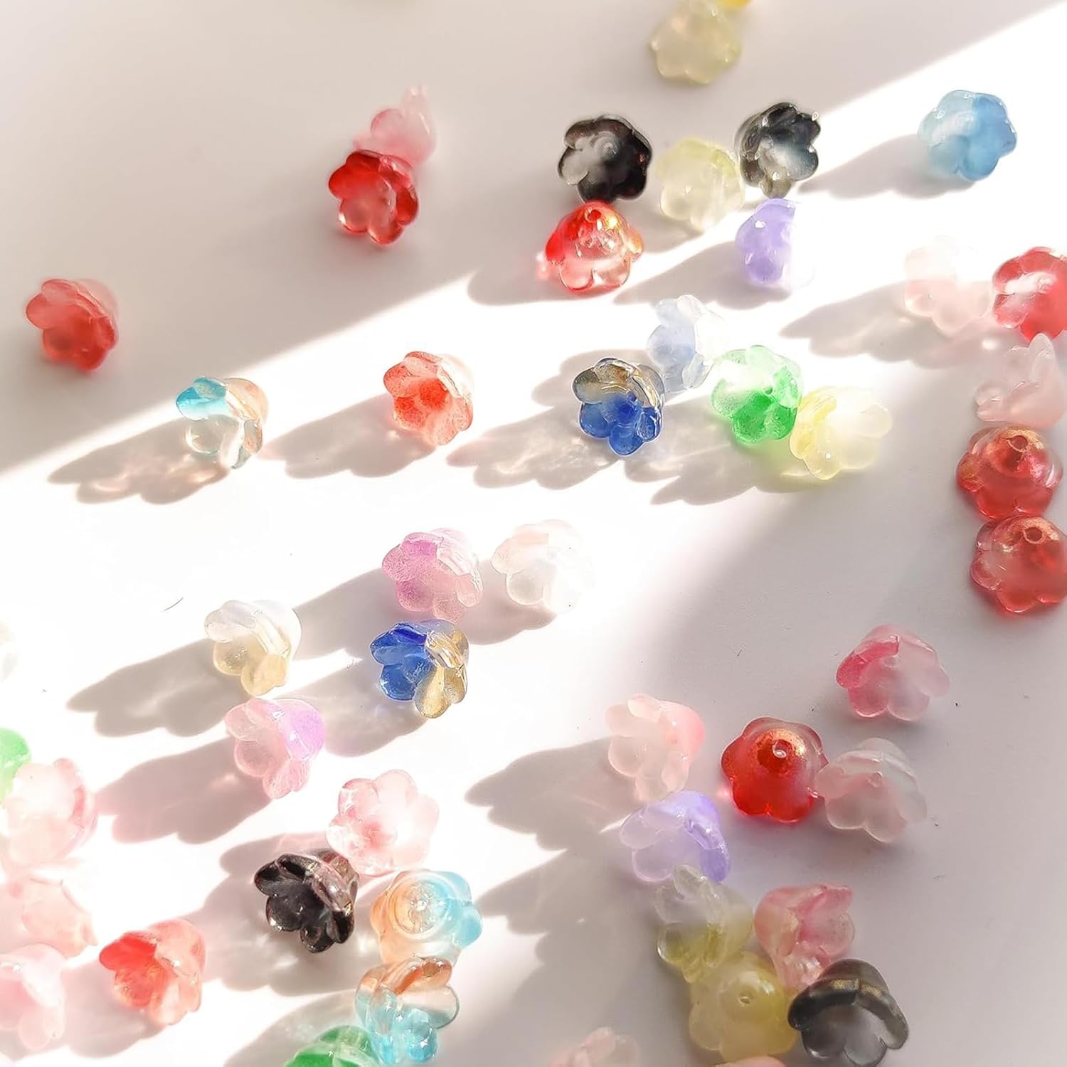 200pcs Bellflower Glass Beads, Mixed Colours Glass Flower Beads for Jewelry Making, Cute Bead with Colour Gradient Bellflowers Crystal Beads DIY Craft Accessories for Bracelets Necklaces Earrings - Image 6