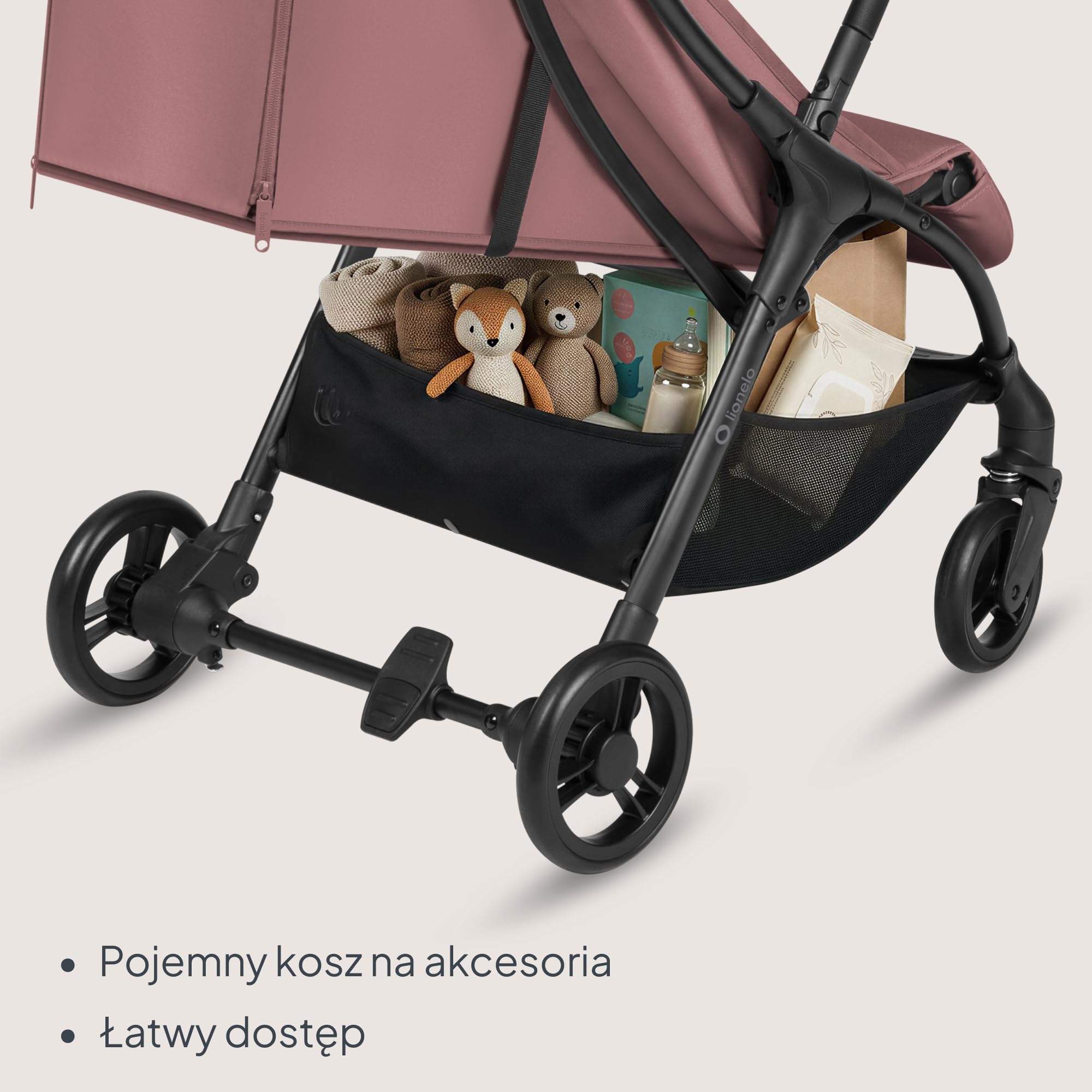 Lionelo Agia wózek podróżny do 22 kg, lekki wózek dziecięcy od 6 miesięcy, mały, składany, z funkcją automatycznego składania jedną ręką, funkcja leżenia, duża powierzchnia do siedzenia, zawieszenie