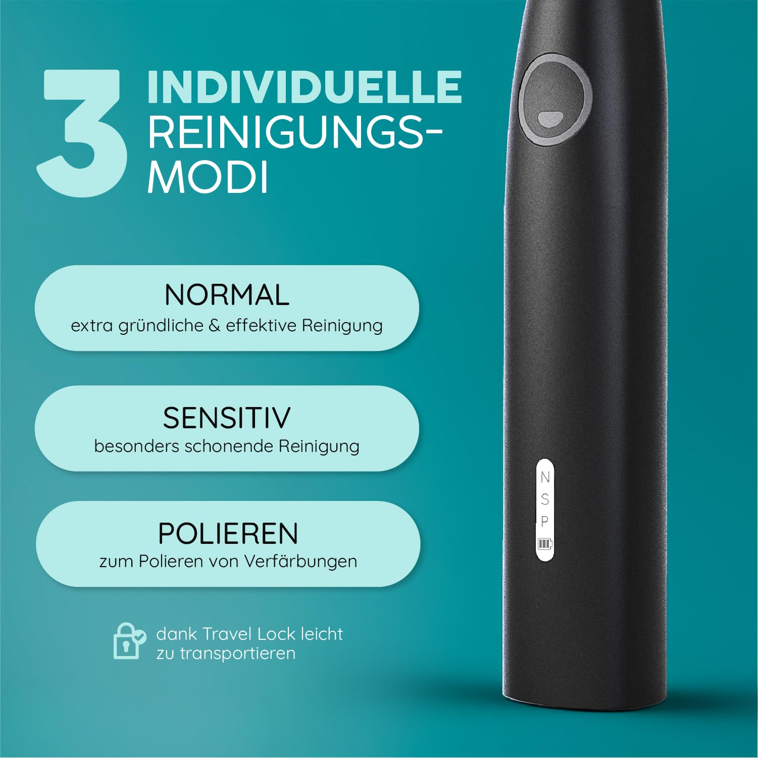 happybrush Allblack Eco Vibe 3+ - Cepillo de dientes eléctrico con batería de 8 semanas